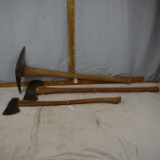 (3) Tools: double pick axe, Black Raven double bit axe, & Plumb Boy's axe - AOM