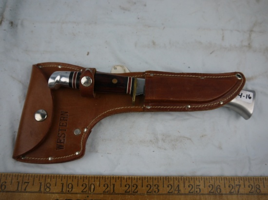 Western knife W66 & hatchet W10 set with leather sheath, USA