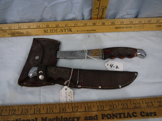 Schrade-Walden knife 147 & hatchet set with leather sheath, USA