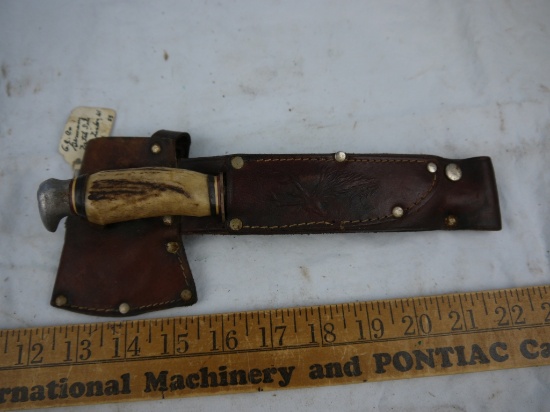 G.C. Co. Germany knife w/bone handle & DGM Germany No. 5564-87 tool w/leather sheath