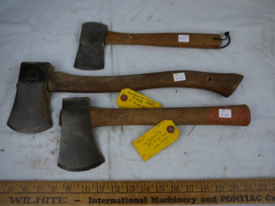 (3) hatchets: O.C. Hill, Lakeside - Montgomery Ward Co., & US Mann 1944