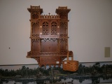 Russ Aldinger intricate knick-knack hanging shelf with bottom drawer -