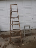 Wooden 6 foot step ladder & small wooden 3 step - ladder