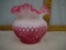 Cranberry and white hobnail spittoon, 5