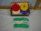 (4) spring loaded playing card holders and deck of SALEM cards