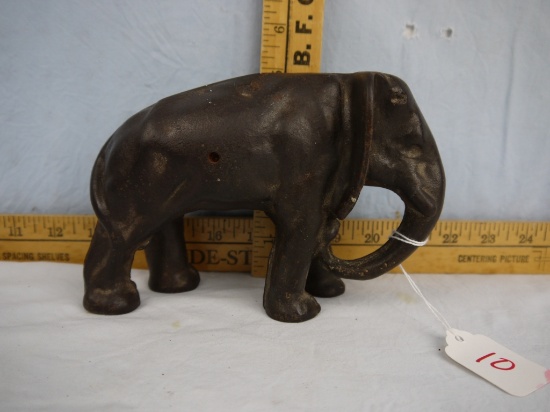 Cast iron elephant bank, 5" tall x 7" long
