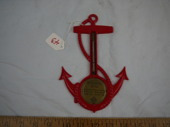 De Dutchman Oil Co. Skelly Oil anchor shaped thermometer (works??), 8-1/2" long