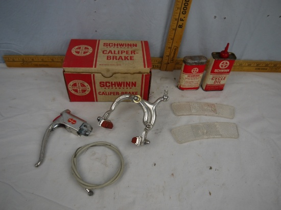 Schwinn caliper-brake, cycle oil tin, & tube repair kit and wheel reflectors