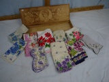 (10) ladies handkerchiefs in burnt wood glove box 13