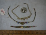 (4) pieces of rhinestone jewelry - necklaces, bracelet, brooch