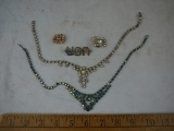 (5) pieces of rhinestone jewelry - necklaces and pins