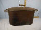 Copper boiler with wood handles - lid is dented
