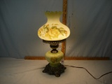 Electric parlor lamp, signed hand painted shade