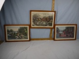 (3) framed reprinted Currier & Ives prints - frames 16-1/2