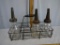 Metal 8 bottle carrier with (3) quart bottles with funnels