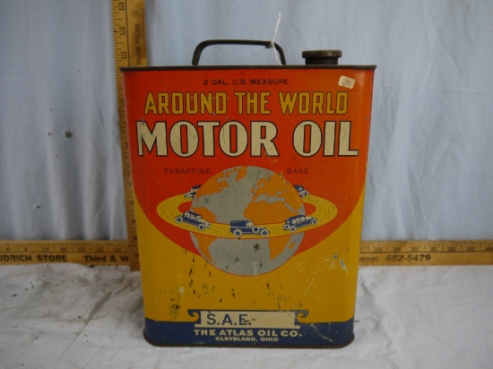 2 gallon Around the World Motor Oil can - empty