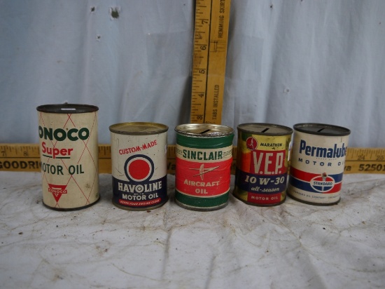 (5) oil can banks, 3" to 3-3/4" tall