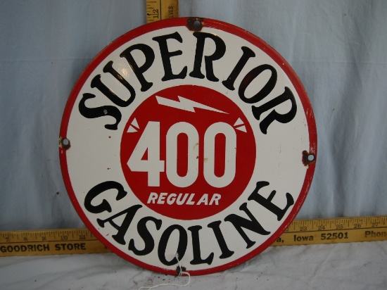 Enamel Superior Gasoline "400 Regular" 12" diameter sign