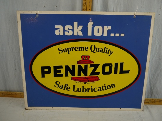 Double sided Pennzoil sign  "ask for?"  22-1/2" x 18"