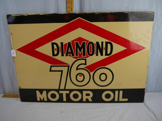 Double sided enamel Diamond 760 motor oil sign, 32" x 22" - YOU ARRANGE SHIPPING OR PICKUP