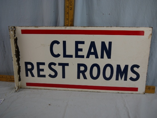 Double sided enamel flange sign "Clean Rest Rooms", 24" x 12"