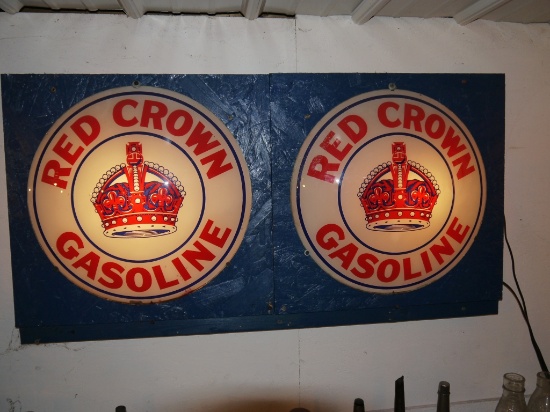 "Red Crown Gasoline" glass panels for gas pump globe, 16-1/2" diameter