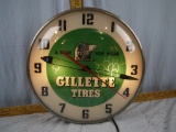 Lighted Gillette Tires wall clock, 14-1/2