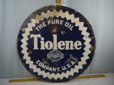 Tiolene The Pure Oil enamel double-sided sign, 26-1/2