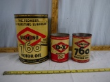 (3) empty oil cans: Diamond 760 5 quart & D-X & Diamond 760 one quart