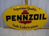 Metal oval sign: Pennzoil Safe Lubrication - YOU ARRANGE SHIPPING OR PICKUP