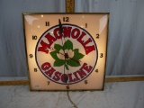 Magnolia Gasoline lighted clock, 15-1/4