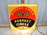 Flashing lighted Winners Circle Piston Rings, it works