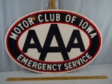 Double sided AAA Motor Club of Iowa Emergency Service enamel sign, - YOU ARRANGE SHIPPING OR PICKUP