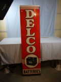 Metal Delco Batteries sign, top edge rusted & held with tape - YOU ARRANGE SHIPPING OR PICKUP