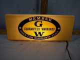 GW Used Car Warranty Plan lighted sign, 15-1/8