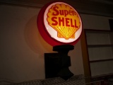 1970's lighted Super Shell gas pump globe, glass insert & plastic case