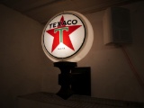 1970's lighted Texaco gas pump globe, one side has crack across insert; glass insert & plastic case