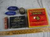 (6) (5) Ford items: car emblems, spark plug, radiator cap, emergency kit, & (1) Scandinavian Lining