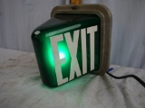 Tri-corner EXIT light - green glass, works 8-1/4