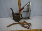 (3) items: one quart Swingspout, bench oil can opener, & Buckeye gas hose nozzle