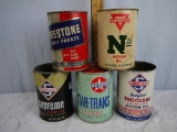 (5) empty one quart oil cans