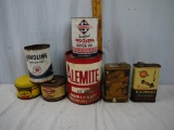 (7) empty metal lubricant & oil tins
