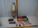 (15) spark plug items - signs, plugs, display items, size chart
