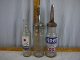 (3) glass oil bottles:  Havoline pint & ISO-VIS & raised letters quart