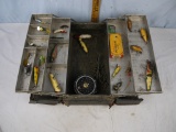 Antique A.S. Aloe leather & metal fishing tackle box with