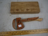 Craftsman child's hatchet with leather sheath and box - missing knife