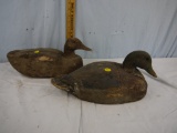 Pair of rough balsa body Mallard decoys, wood heads, hen with glass eyes