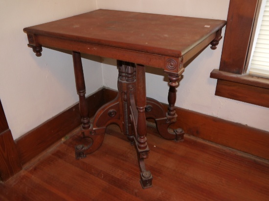 Fancy parlor table, top is split on top and has extra nails