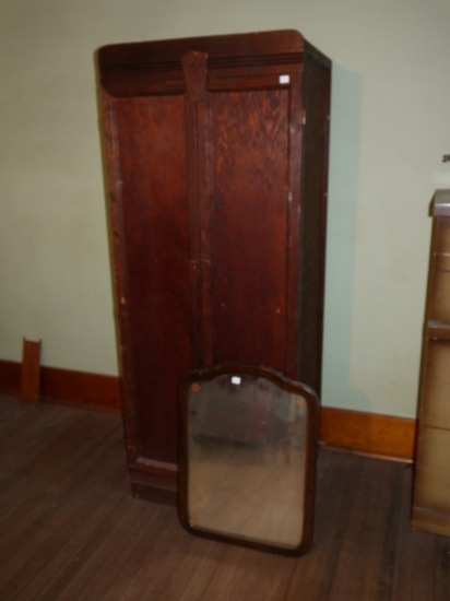 Wood wardrobe with wood framed mirror