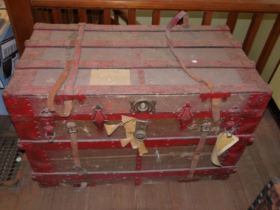 Large steamer style trunk with leather straps